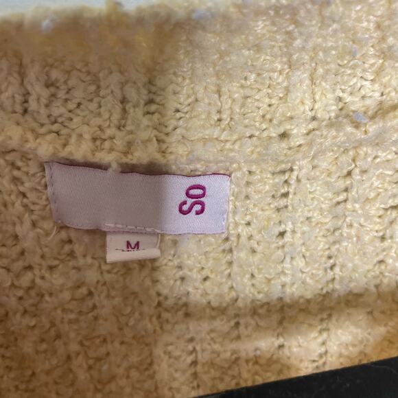 So Pullover Sweater Cable Knit Hi-Low Cropped Long Sleeve Butter Yellow Junior M - Picture 4 of 10